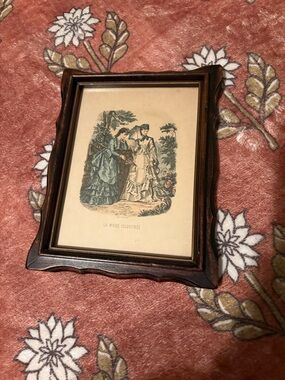 Wooden Vintage framed La Mode Illustrée fashion lithograph